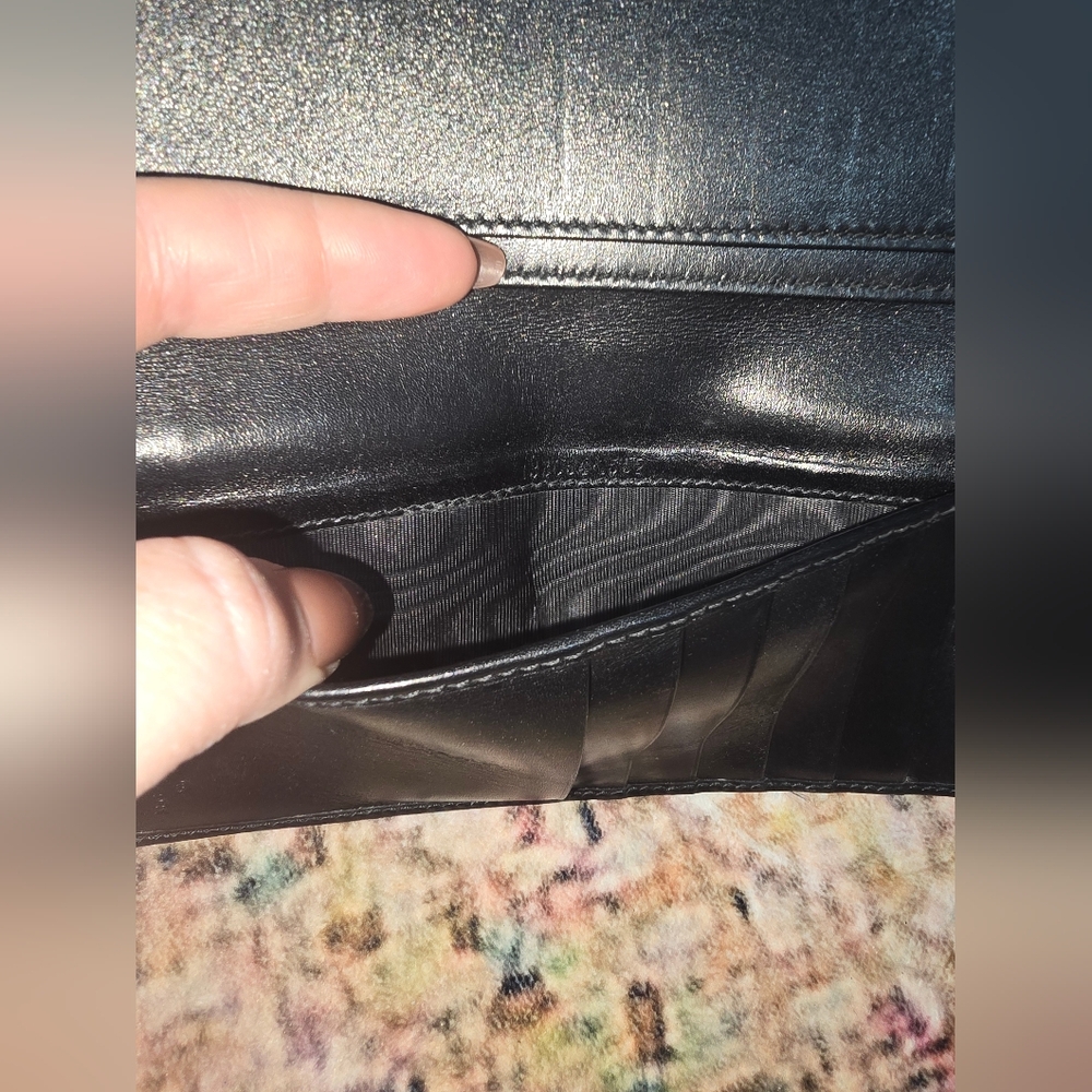 Gucci Black Leather Long Wallet Stiched Sherry Line With COA - Picture 5 of 6
